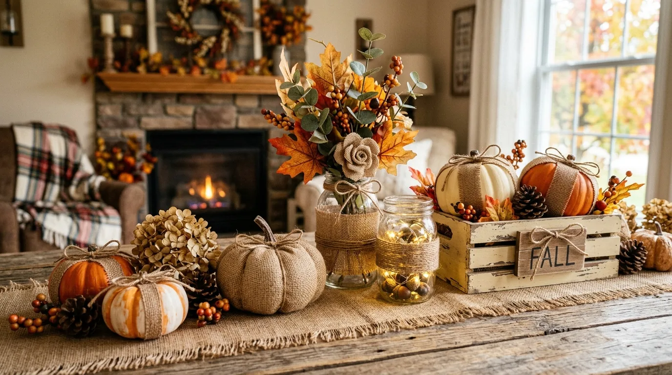 DIY fall decor with burlap and twine